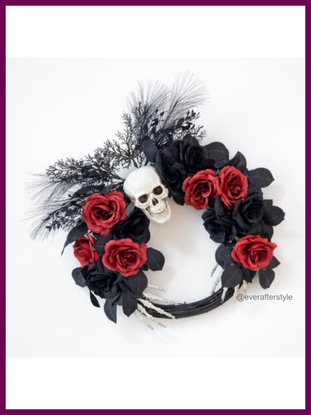 18" Halloween Wreath Skull Skeleton Hands Faux Silk Grapevine Front Door Decor